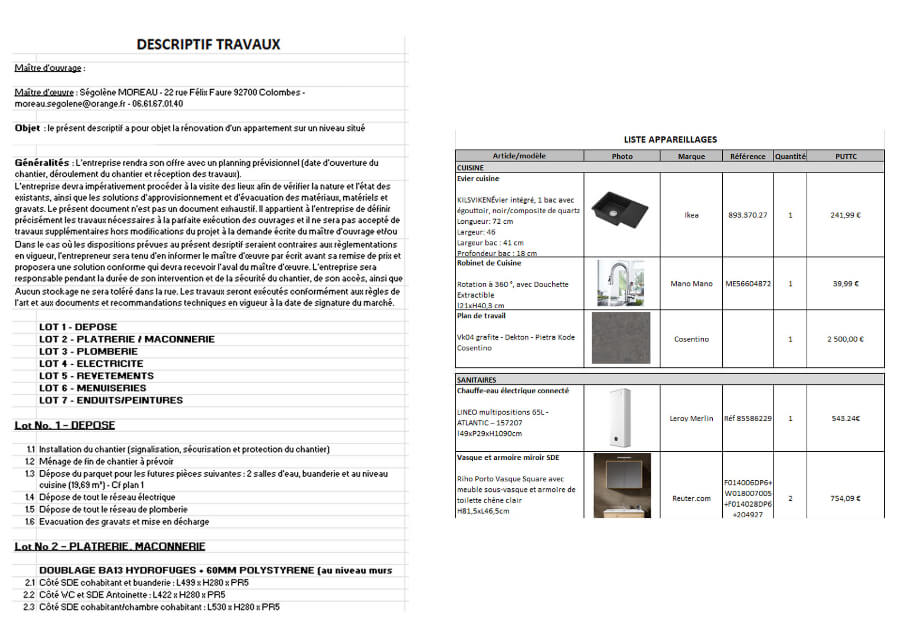 Descriptif travaux